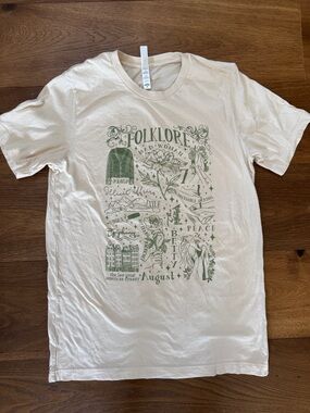 Cream Graphic Tee with Green Folklore Print